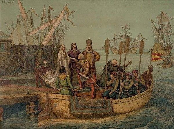Kristof Kolombun Ilk Yolculugunda Kralice Isabellaya veda ettigini gosteren cizim 3 Agustos 1492.